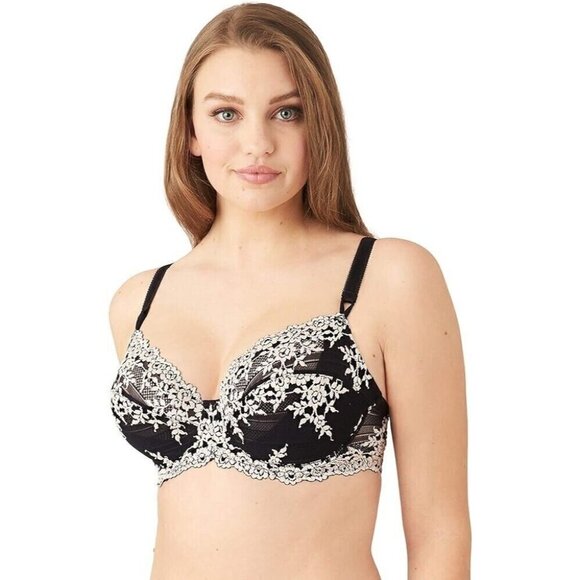 Wacoal 34C Bra Black White Embrace Lace Floral Unlined Underwire 65191 - Picture 1 of 8